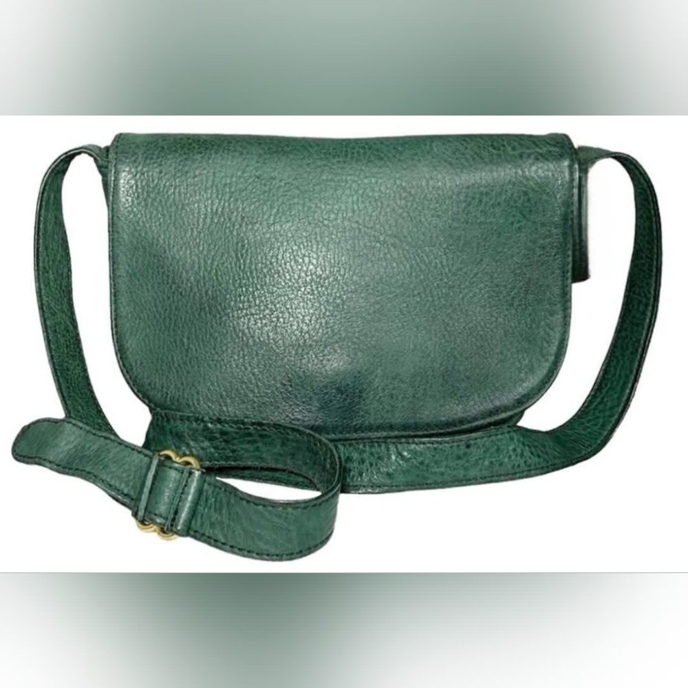 Vintage Coach Nubuck 4935 Jade Pebbled Leather Flap Over Shoulder Bag